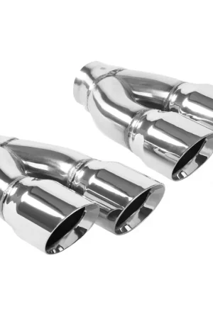Professional Grade MagnaFlow Tip Stainless Double Wall Round Dual Outlet Polish 3in DIA 2.25in Inlet 9.75in Len (qty 2)
