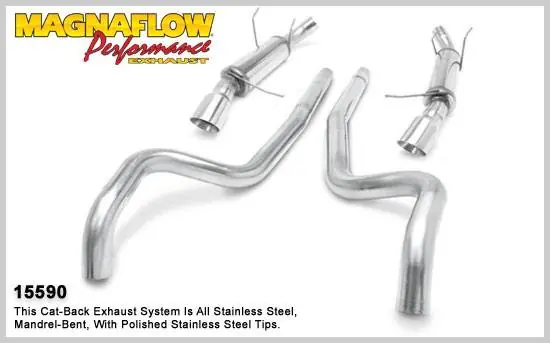 In Demand Ford Mustang Magnaflow Competition Series Cat -Back Exhaust System - Split Dual - Round Muffler with Polished Tips - 3 Inch - 15590