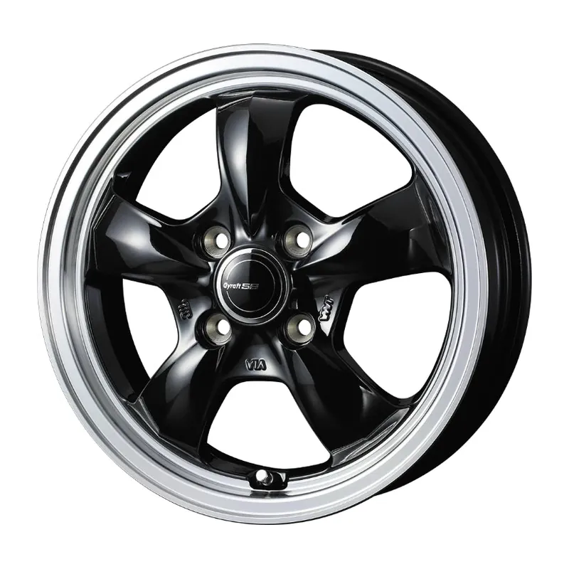 Gyraft 5S Alloy Wheel 14x4.5 ET45 4x100 Black Polished Rim 73mm CB Brand New