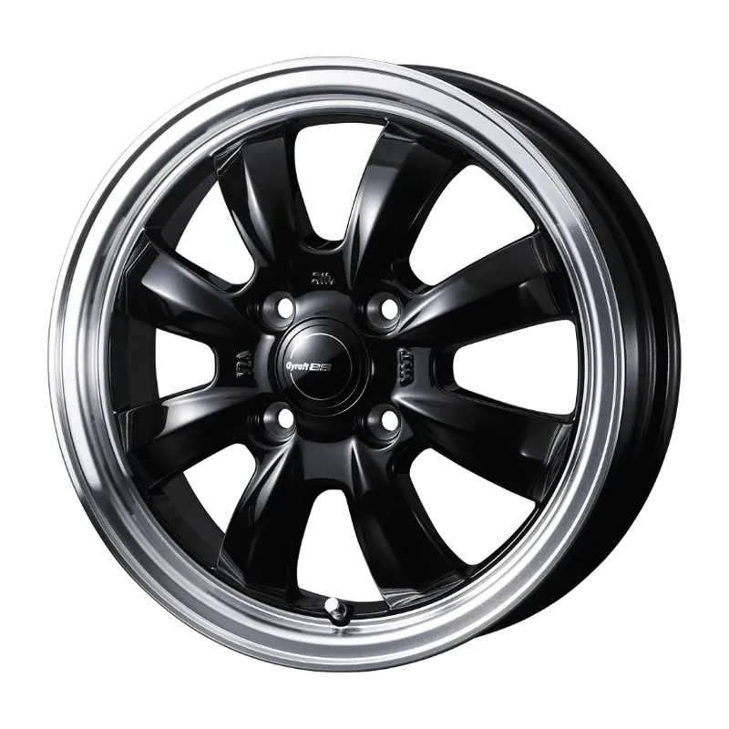 Professional Grade Gyraft 8S Alloy Wheel 12x4 ET43 4x100 Black Polished Rim 73mm CB