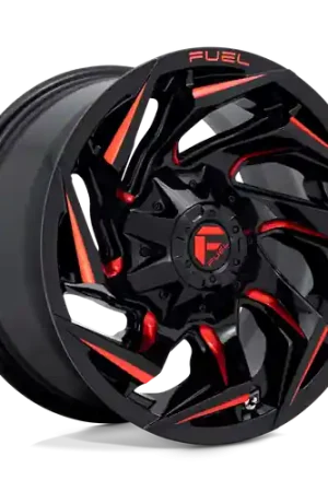 Fast Shipping Fuel 1PC D755 REACTION 5X139.7/5X150 17X9 +1 GLOSS BLACK MILLED WITH RED TINT