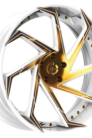 21" Lexani Forged Wheels LZ-117 Gloss White with Gold Accents Rims Bargain