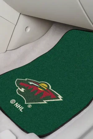 No Minimum Order Carpet Front Floor Mats with Minnesota Wild Logo; Green