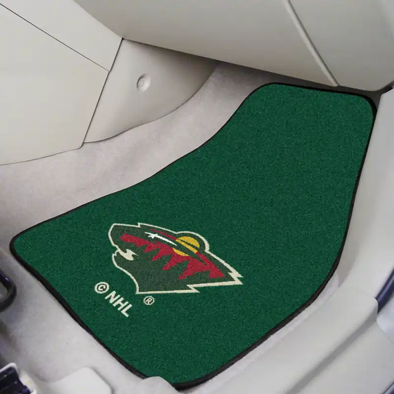 No Minimum Order Carpet Front Floor Mats with Minnesota Wild Logo; Green