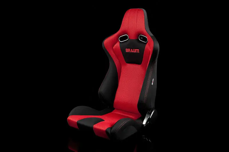 Braum Venom Series Sport Seats - Black and Red Cloth (Red Stitching) Pair - Universal Reduced Price