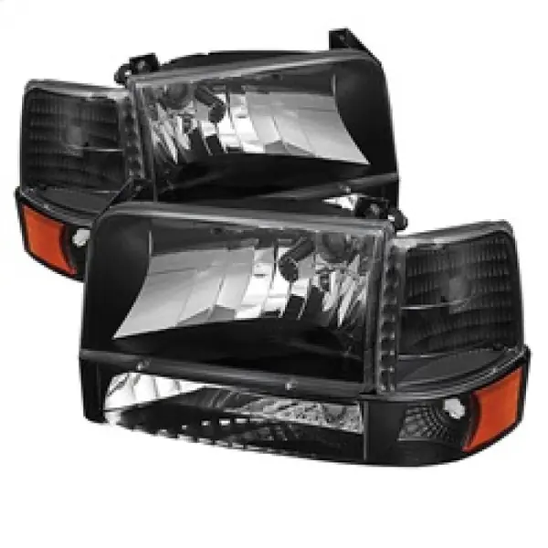 Editor’s Pick xTune Ford F150/Bronco 92-96 Headlights w/Corner Bumper 6pcs Amber- Black HD-JH-FB92-SET-AM-BK