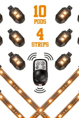 Hot Deal XK Glow Strips Single Color XKGLOW LED Accent Light Motorcycle Kit Amber - 10xPod + 4x8In