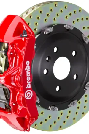 Brembo 07-18 Wrangler/Unlimited Front GT BBK 6 Piston Cast 365x34 2pc Rotor Drilled-Red Direct From Manufacturer