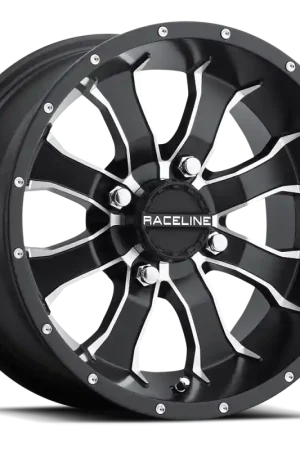 Raceline A77 Mamba 14x7in / 4x115 BP / 10mm Offset / 80.3mm Bore - Black & Machined Wheel Genuine