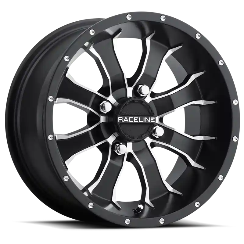 Raceline A77 Mamba 14x7in / 4x115 BP / 10mm Offset / 80.3mm Bore - Black & Machined Wheel Genuine