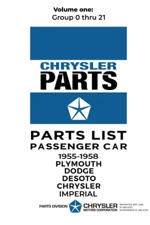 Parts Catalog for 1955-1958 Mopar Car Parts Catalog (2 Vol) Big Sale