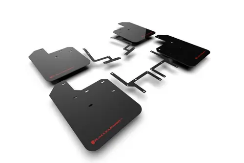 Hassle-Free Returns Rally Armor 2018-2025 Jeep JL Wrangler | Wrangler 392 | 4XE Black UR Mud Flap w/ Red Logo - MF54-UR-BLK/RD