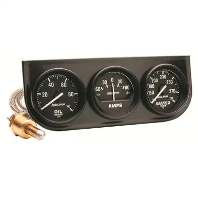 Fresh Stock AutoMeter Gauge Console Oilp/Wtmp/Amp 2in. 100PSI/280 Deg. F/60A Blk Dial Blk Bzl Autogage - 2393
