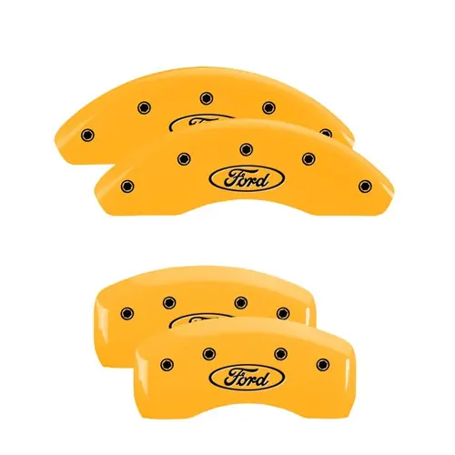 MGP 4 Caliper Covers Engraved Front & Rear Ford Oval Yellow Finish Black Char 21 Ford Bronco Sport Best Seller