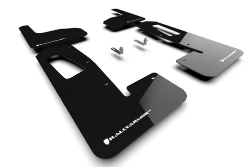 Top Rated Rally Armor 2022-2025 Rivian R1T Black UR Mud Flap w/ White Logo - MF18-UR-BLK/WH