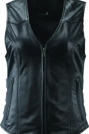 River Road Plains Leather Vest Black Womens - 2XL In Demand