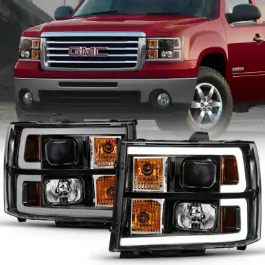 ANZO 2007-2013 Gmc Sierra 1500 Projector Headlight Plank Style Black w/ Clear Lens Amber - 111482 In Demand