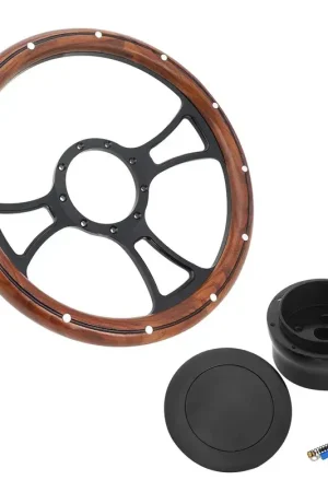 Affordable Proflow Billet 2 Spoke Steering Wheel 14'' Wood Rim Black Spoke Universal Fit Steering Wheel Adaptor Horn Button 2 " Dish Kit