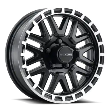 Big Sale Raceline 953BM Krank 13x4.5in / 5x114.3 BP / -0.125mm Offset / 3.19mm Bore - Black & MACH. Wheel - 953BM-34512