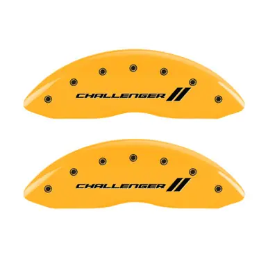 Order Now MGP 4 Caliper Covers Engraved Front & Rear With stripes/Challenger Yellow finish black ch - 12162SCL1YL