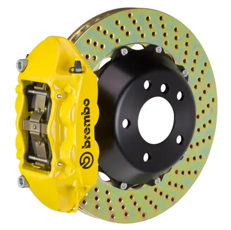Brembo 04-10 5-Series (Excl. xDrive/M5) Rear GT BBK 4 Piston Cast 345x28 2pc Rotor Drilled- Yellow In Demand
