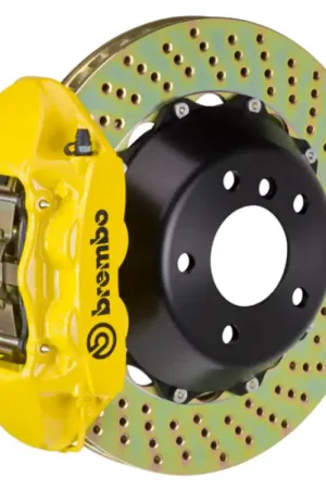 Brembo 09-15 7-Series Rear GT BBK 4 Piston Cast 380x28 2pc Rotor Drilled-Yellow Shop Now