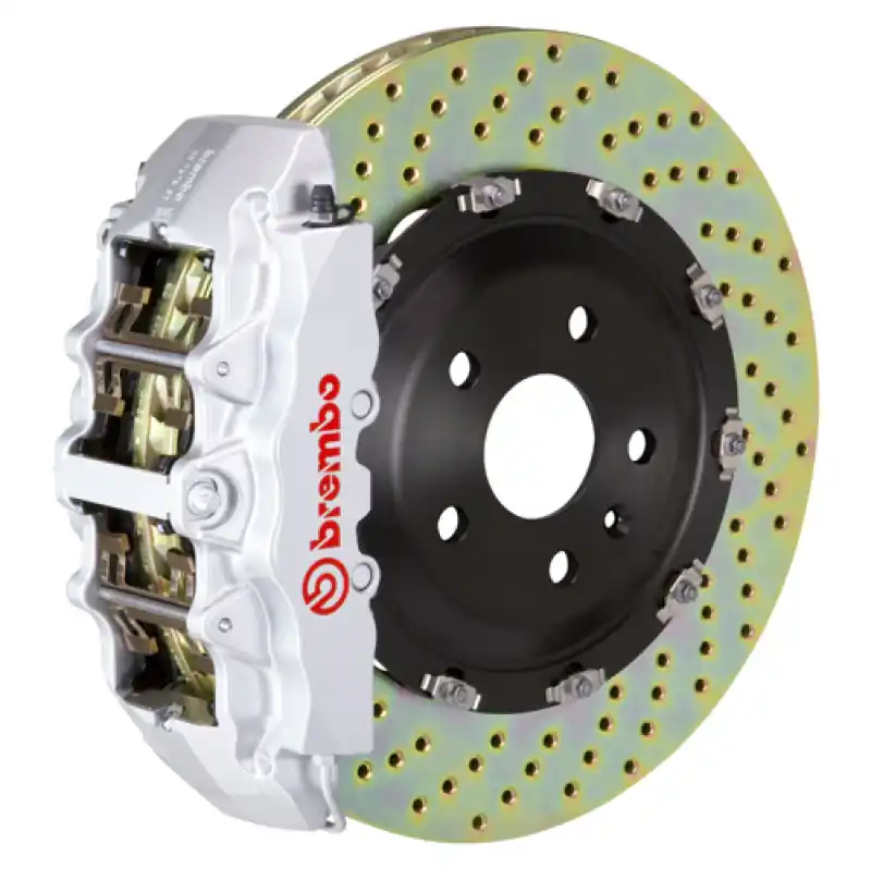 Original Brembo 13-17 Model S RWD Front GT BBK 6 Piston Cast 380x34 2pc Rotor Drilled-Silver