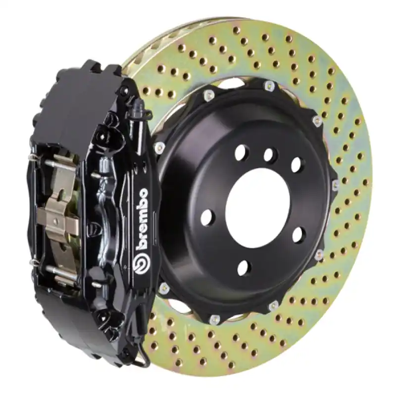 Brembo 05-14 Mustang GT Excl non-ABS Equipped Fr GT BBK 4Pist Cast 2pc 355x32 2pc Rtr Drill-Black Professional Grade