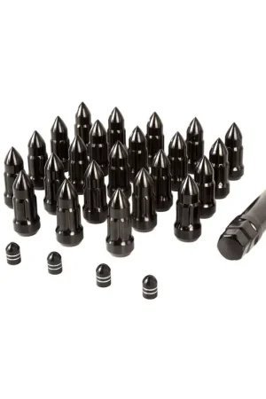 Money Back Guarantee Rugged Ridge Bullet Lug Nut and Valve Stem Cap Kit Black 1/2-20