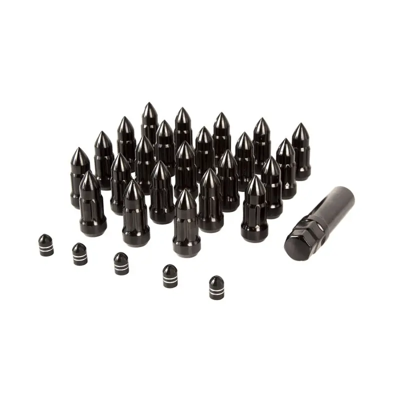 Money Back Guarantee Rugged Ridge Bullet Lug Nut and Valve Stem Cap Kit Black 1/2-20