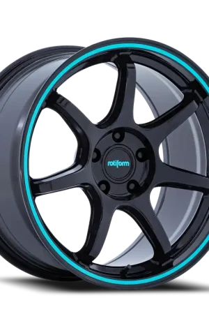 Cheap Rotiform BPU RC208BL 18x8.5 +45 5x114.3mm 72.56mm Gloss Black Teal Stripe