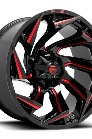 Flash Sale Fuel Reaction D755 17x9 -12 6x135/6x139.7mm 106.1mm Gloss Black Milled-Red Tint